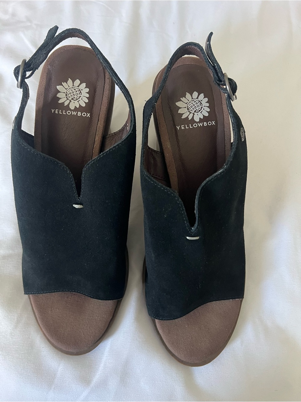 Yellow Box Black Suede Open-Toe Slingback Mules